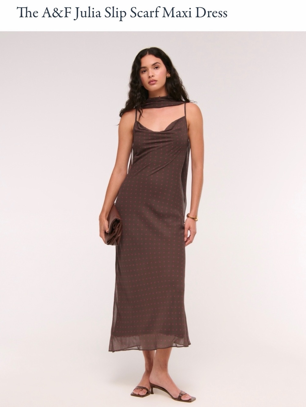 A&F Julia Slip Scarf Maxi Dress - Brown with pink Dot